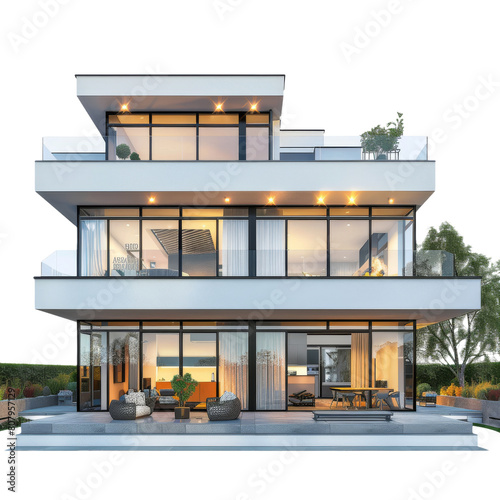3D Modern House Exterior, Isolated on a Transparent Background