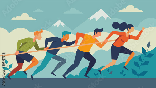 Despite facing exhaustion and pushing their mental and physical limits the team pushed through as one unit their unbreakable teamwork driving them. Vector illustration