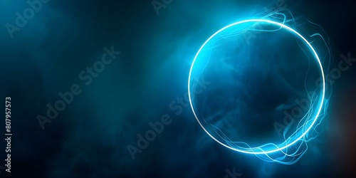 Glowing neon circles on black background for tech badges labels and banners. Concept Tech Badges, Neon Circles, Black Background, Labels, Banners