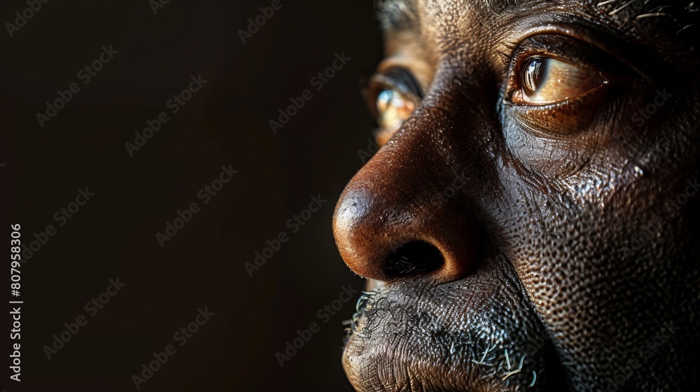 Close up side portrait of african american man staring