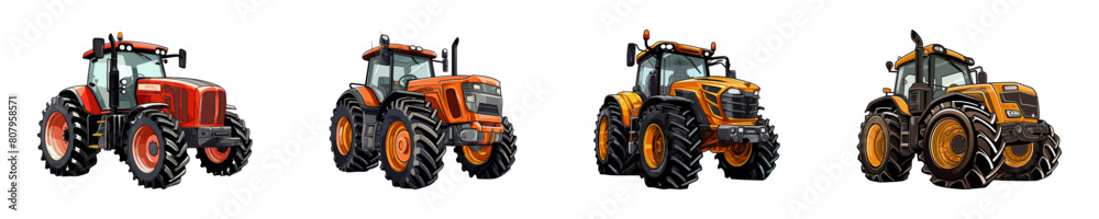 Tractor set isolated on a white background. Vector illustration. Tractor set isolated on a white background. Vector illustration.