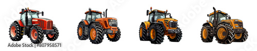Tractor set isolated on a white background. Vector illustration.