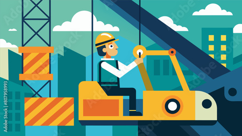 The operators skilled movements and quick reflexes were essential in navigating the crane through tight spaces and congested areas.. Vector illustration