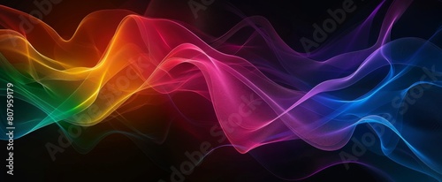  Black background with a colorful gradient, smooth lines, soft edges, and blurred tones create an abstract rainbow wave pattern, adding visual impact to the design of mobile wallpa photo
