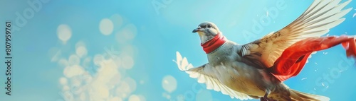 A closeup half body of a charismatic migratory bird adorned with a pilots scarf photo