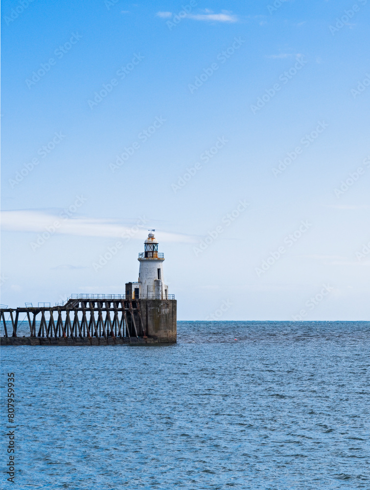 Lighthouse at Blyth, Northumberland, UK with copy space