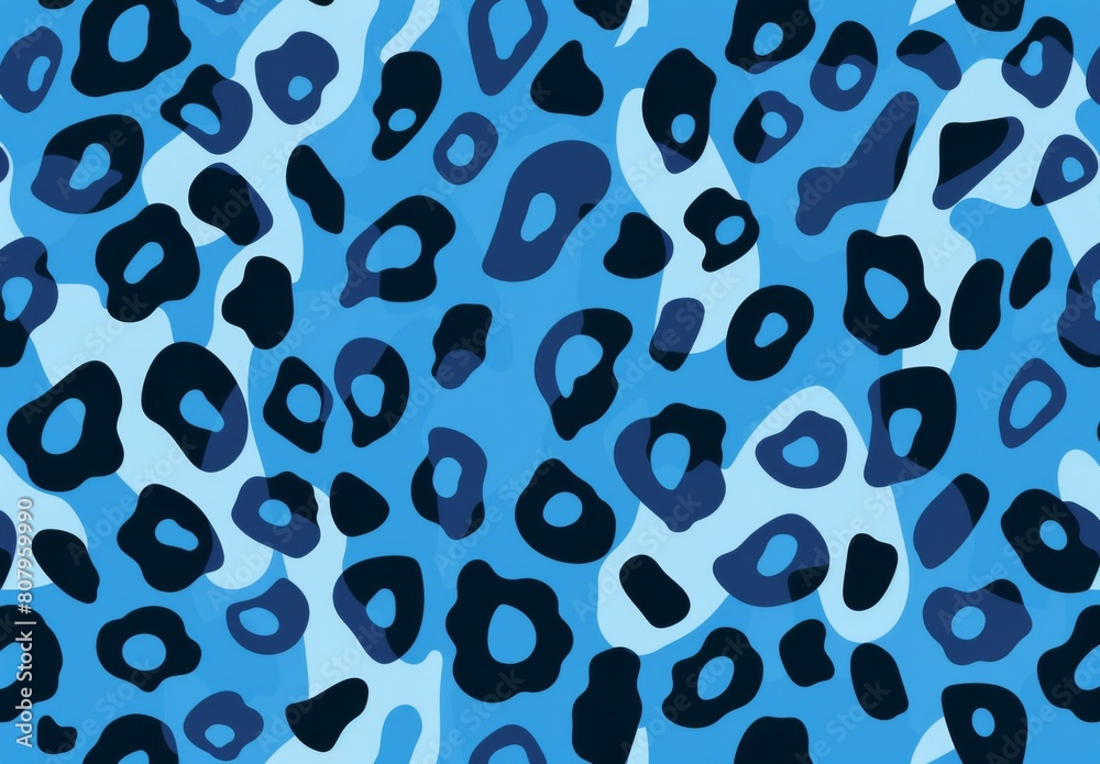  Blue leopard print seamless pattern, illustration, flat design, flat colors, simple shapes, blue background,