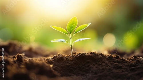 A small plant with leaves is emerging from soil in a natural landscape-Ai Generated