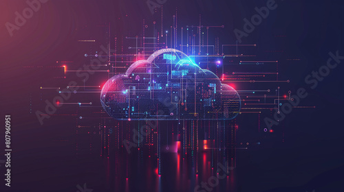 Colorful digital cloud computing concept image