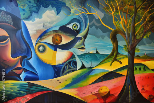 Abstract oil painting on canvas in the style of surrealism