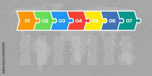 Seven steps line infographic, puzzle template