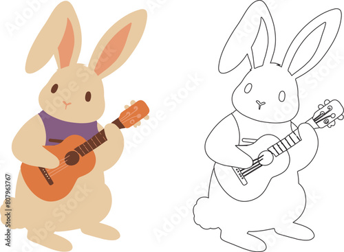 Adorable Cartoon Bunny Playing Guitar Brings Joyful Music to Life