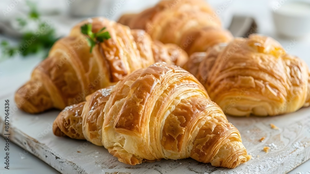 Delicious croissants on a white background – ideal for breakfast and a popular pastry option. Concept Croissants, Breakfast, Pastry, Delicious, White Background