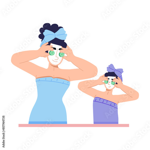 Check this flat illustration of mother and daughter skincare routine 