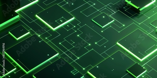 The image is a circuit board with green glowing lines. The background is dark.