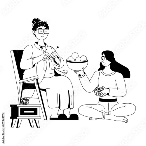 A handy glyph illustration of grandma knitting 