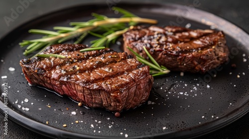 Two succulent steaks beckon viewers to indulge in their tantalizing flavors. This simple yet powerful presentation underscores the beauty and deliciousness of a perfectly cooked steak.
