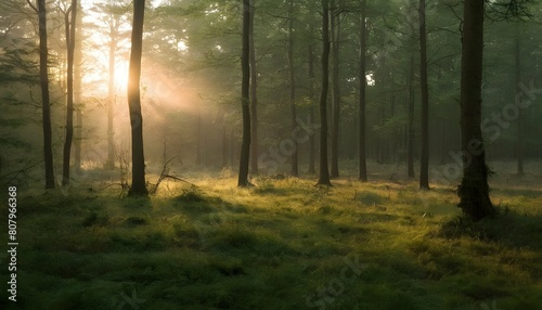A forest clearing bathed in the soft light of dawn upscaled 6