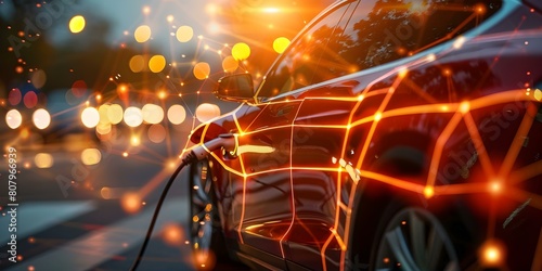 Explore how blockchain tech improves transparency and security in EV charging networks. Concept Blockchain, EV Charging Networks, Transparency, Security, Technology photo