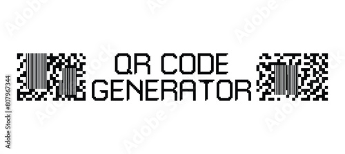 A pixel text QR code generator with QR code and barcode generated.