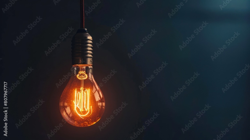 A single light bulb suspended in a dark room, its dim glow both highlighting the surrounding darkness and offering a beacon of warmth and hope