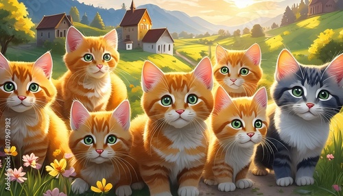 Jeunes chats roux à la campagne. photo