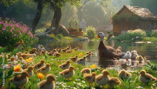 Fototapeta Naklejka Na Ścianę i Meble -  Animal Sanctuary, Capture the tranquility of an animal sanctuary or sanctuary farm, where rescued animals are provided with a safe and nurturing environment