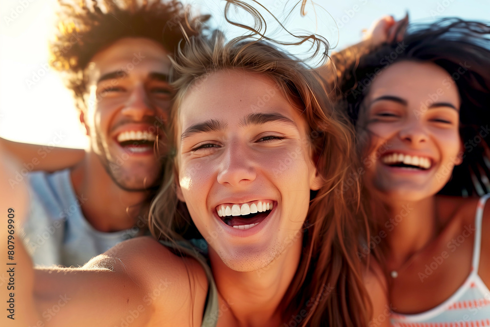 smiling Group of Friends Taking Selfie photo Outdoors smiling Group of Friends Taking Selfie photo Outdoors