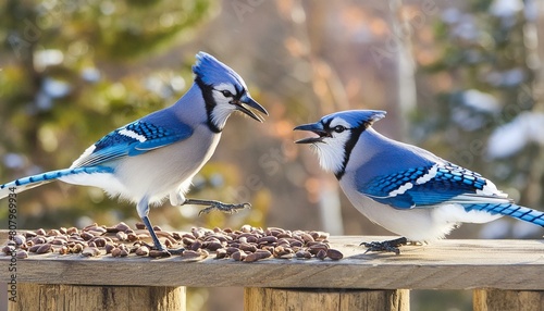 Blue jays birds and pink. Blue jays birds  photo