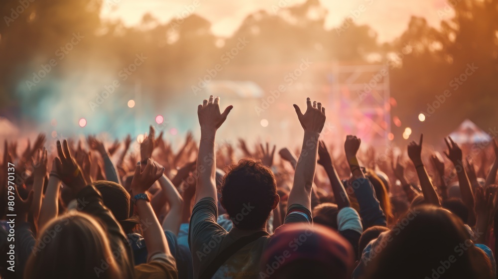 crowd of people dancing and cheering at a lively concert, 