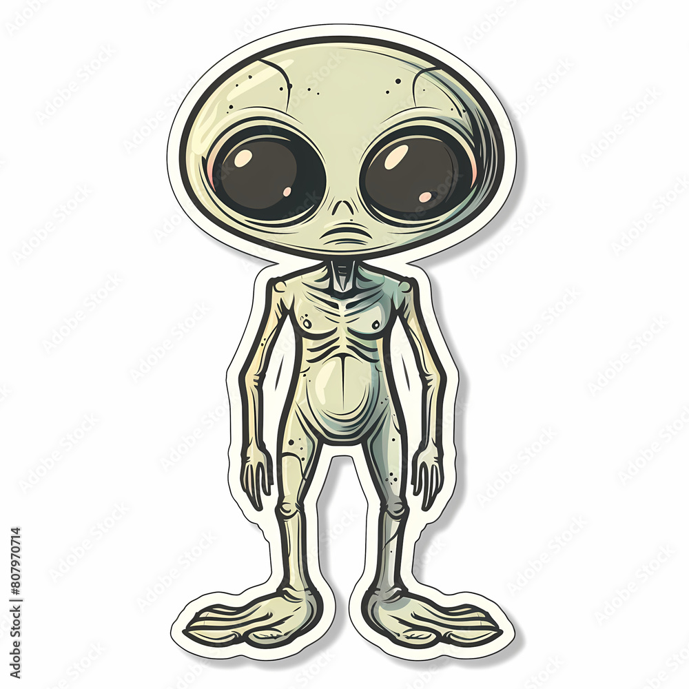 Cartoon Alien on a White Canvas Sticker ,vector image Cartoon Alien on a White Canvas Sticker ,vector image