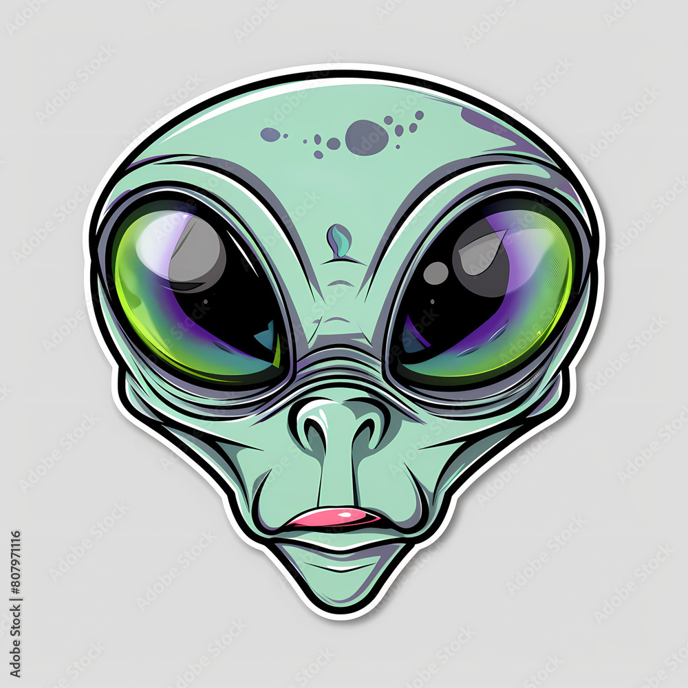 Cartoon Alien on a White Canvas Sticker ,vector image Cartoon Alien on a White Canvas Sticker ,vector image