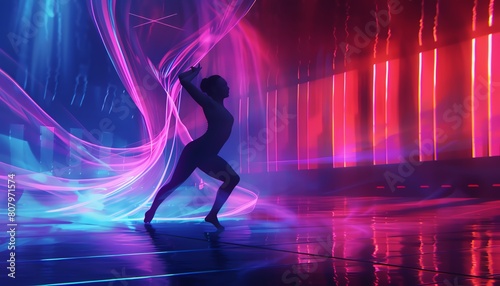 Set the scene for a gravity-defying dancer in a high-tech environment © panyawatt