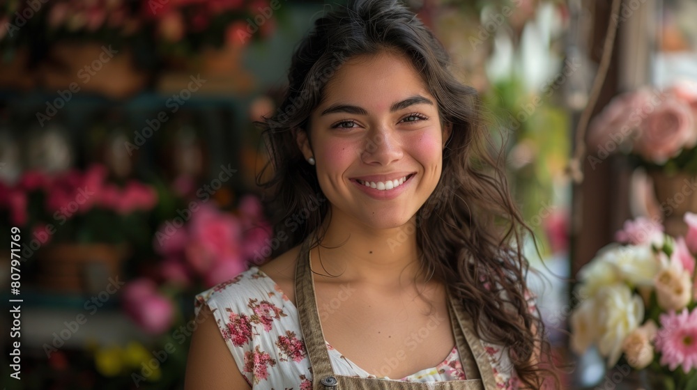 female small business owner welcomes customers into her florist shop female small business owner welcomes customers into her florist shop