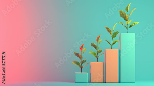 Growth bar chart or histogram showing growth of financial statement and profit in investment, copy space and minimal background, use for presentation photo