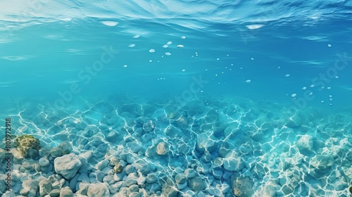Aerial view illustration of a tropical coral reef with clear blue waters around for copy space.