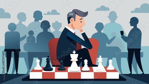 As the crowd holds its breath the grandmaster calmly sits back in his chair his game face giving nothing away as he contemplates his next move.. Vector illustration