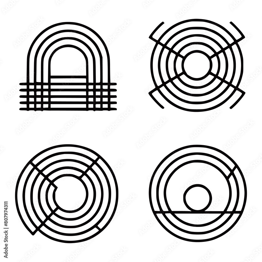 Four Line geometric arch and circle abstract shapes rainbows boho style vector art illustrations generated by Ai Four Line geometric arch and circle abstract shapes rainbows boho style vector art illustrations generated by Ai