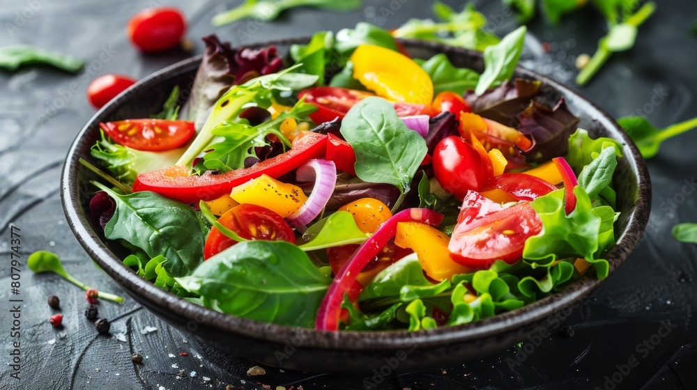 A bowl of a salad with tomatoes, lettuce and other vegetables, AI A bowl of a salad with tomatoes, lettuce and other vegetables, AI