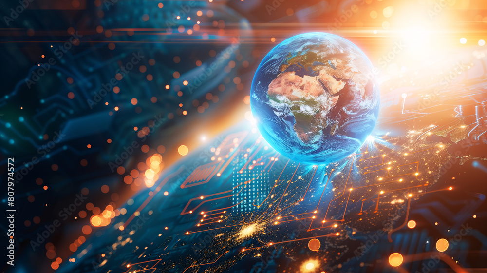glowing globe with a technology background and copy space glowing globe with a technology background and copy space