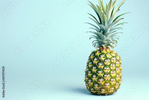 Pineapple on a pastel light blue background, There is space for inserting text, advertising photos