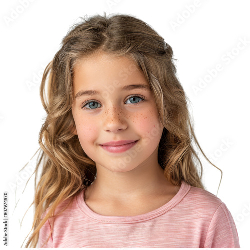 Portrait of a young girl smiling, isolated on transparent background, perfect for educational and commercial use