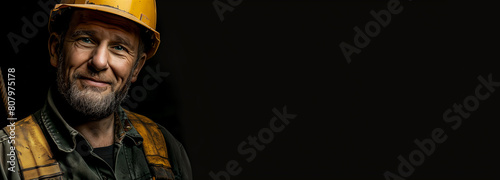 Male portrait of a construction worker banner with copy space