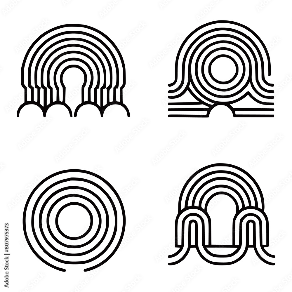 Four Circle style Line geometric zen arch line stripes arch set modern aesthetic stripes and grids vector illustration on white background generated by Ai Four Circle style Line geometric zen arch line stripes arch set modern aesthetic stripes and grids vector illustration on white background generated by Ai
