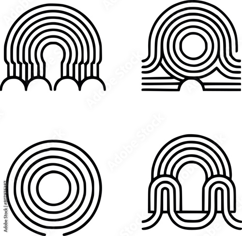 Four Circle style Line geometric zen arch line stripes arch set modern aesthetic stripes and grids vector illustration on white background generated by Ai