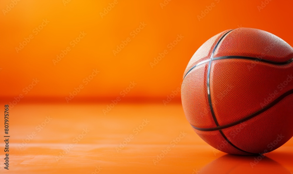 Close-up of a basketball, focused on the textured surface, set against a vibrant orange background, emphasizing energy and motion.