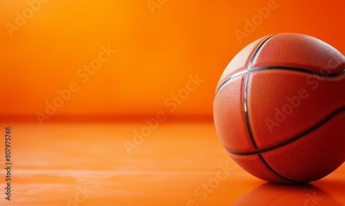 Close-up of a basketball, focused on the textured surface, set against a vibrant orange background, emphasizing energy and motion.