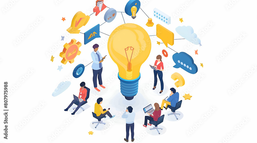 Isometric Brainstorming Workshop on Seminar Day - 3D Flat Icon Concept Encouraging Creative Idea Generation and Collaborative Solutions Isometric Brainstorming Workshop on Seminar Day - 3D Flat Icon Concept Encouraging Creative Idea Generation and Collaborative Solutions