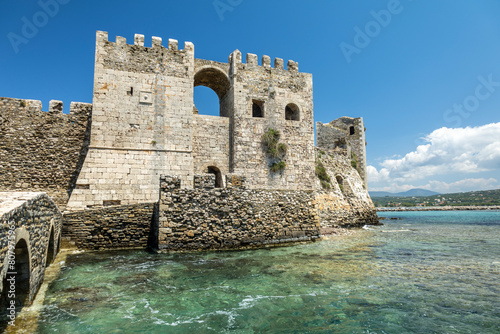 methoni castle in greece with blue clear sea