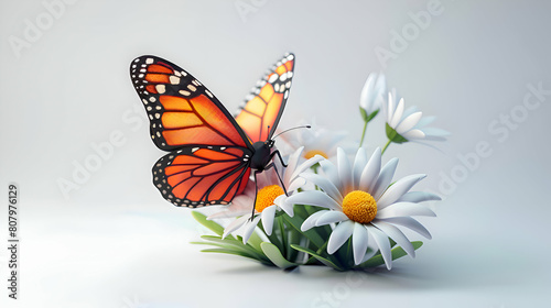 3D Butterfly Icon on Flower Emphasizing Biodiversity and Pollinators in Isometric Scene